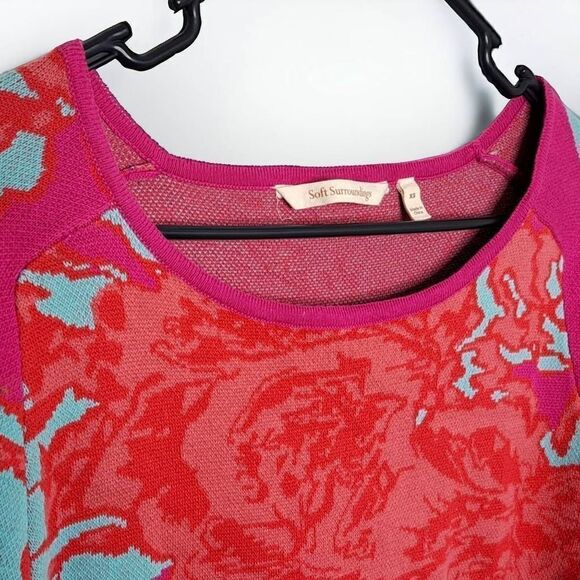 Soft Surroundings Floral Crewneck Sweater in Red, Pink, and Turquoise size XS - Picture 4 of 7